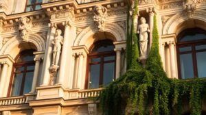 Bohatě členěná fasáda